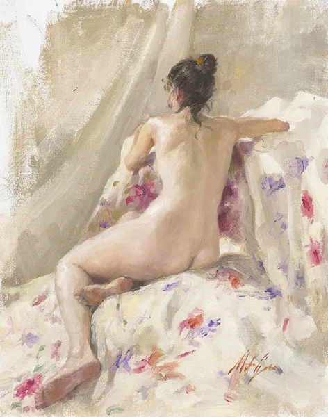 SEATED NUDE by Matt Grogan, oil on board, sold Mar 2015