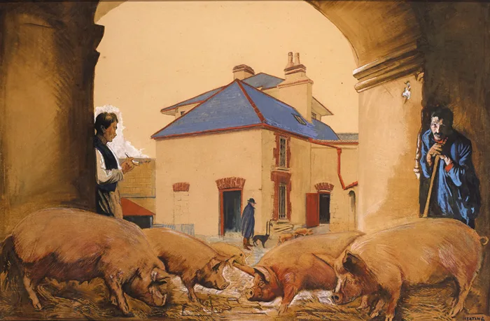 IRISH FREE STATE BACON by Seán Keating, 1928, gouache, pencil and coloured chalk, offered May 2015