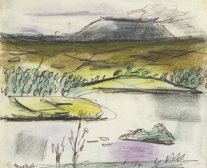MUCKISH, COUNTY DONEGAL by Norah McGuinness, crayon over ink on paper, sold May 2015