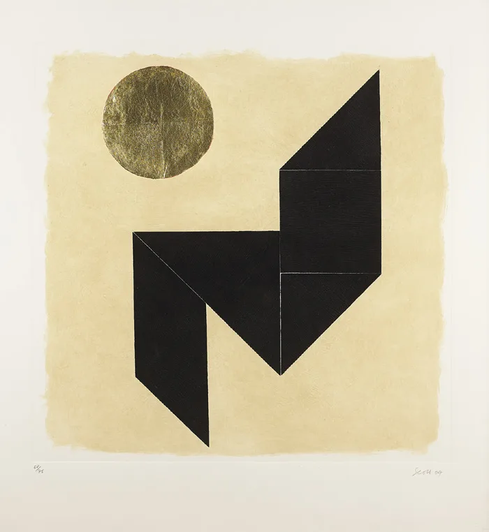 TANGRAM I by Patrick Scott, 2004, carborundum and gold leaf; (no. 68 from edition of 75), sold May 2015