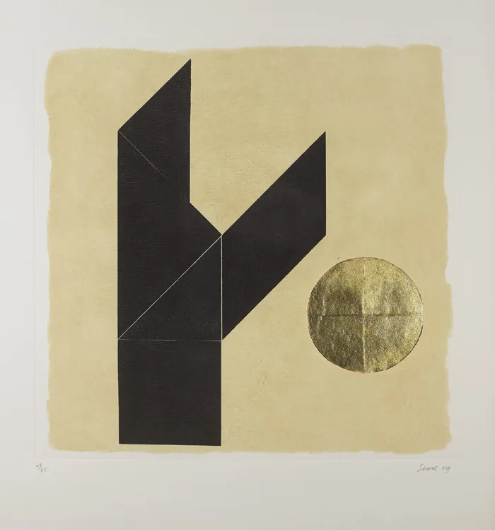 TANGRAM II by Patrick Scott, 2004, carborundum and gold leaf; (no. 68 from edition of 75), sold May 2015