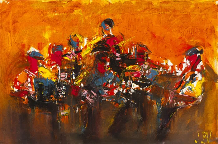 John B. Vallely, THE SESSION, oil on canvas
