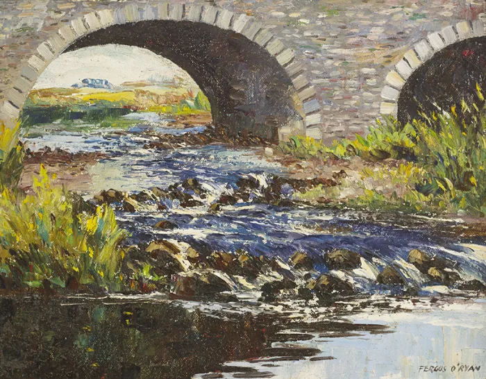 BRIDGE by Fergus O'Ryan, oil on canvas board, sold May 2015