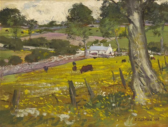 LANDSCAPE, COUNTY MEATH by Simon Coleman, oil on board, sold May 2015