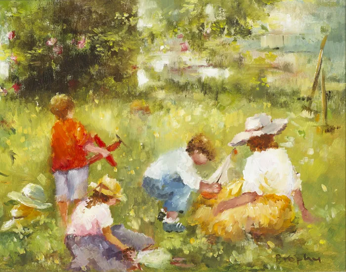 THE RED AEROPLANE by Elizabeth Brophy, oil on board, sold May 2015