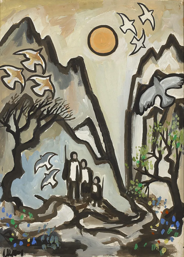 FLIGHT INTO EGYPT by Markey Robinson, gouache on card, sold May 2015