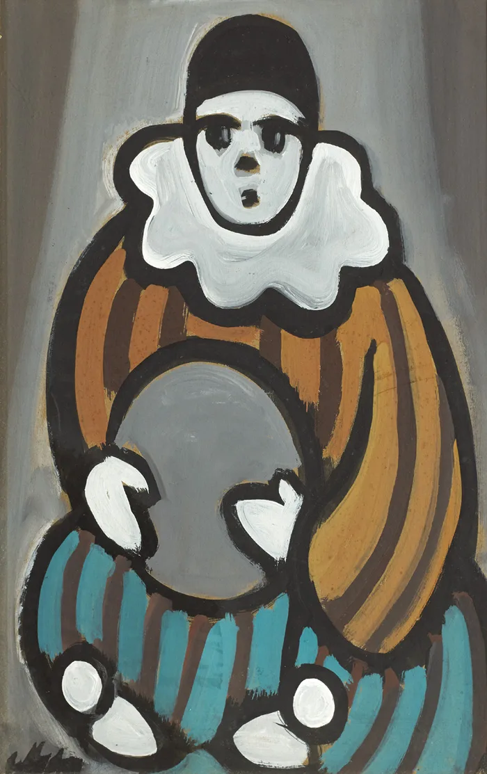 CLOWN WITH A BALL by Markey Robinson, gouache, sold May 2015