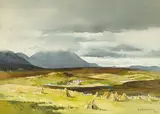 Frank Egginton, LANDSCAPE WITH COTTAGES AND MOUNTAIN IN THE DISTANCE