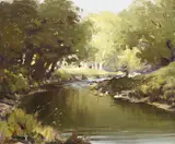 Charles McAuley, FIGURE FISHING BY A RIVER