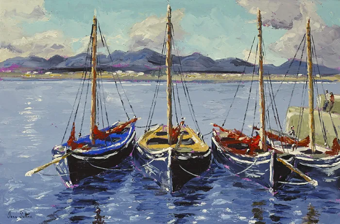 GALWAY HOOKER, ROUNDSTONE, GALWAY by Ivan Sutton, oil on canvas board, sold Feb 2015