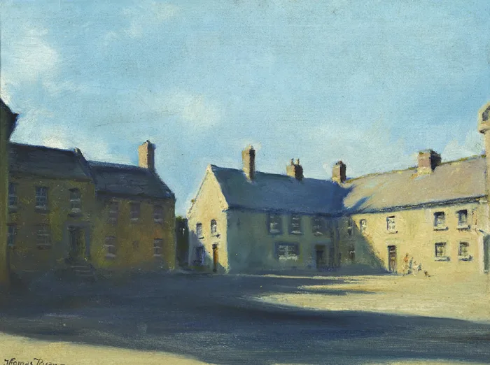 MILLMOUNT SQUARE, DROGHEDA by Thomas Ryan, 1978, oil on board, offered Feb 2015