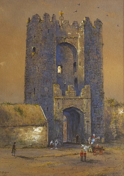 LAWRENCE GATE, DROGHEDA by Henry George Roper-Curzon, 1878, watercolour, sold Feb 2015