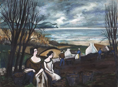 POTATO GATHERING by Markey Robinson, oil on board, sold Feb 2015