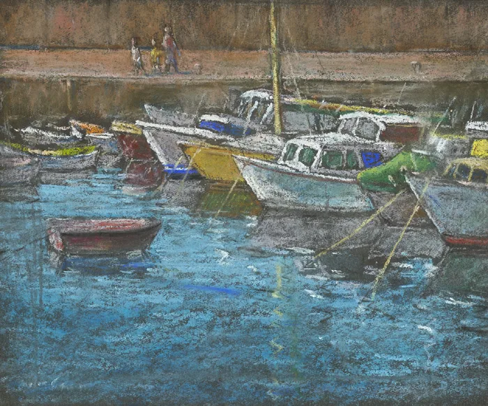 Robert Taylor Carson, BOATS IN HARBOUR, pastel