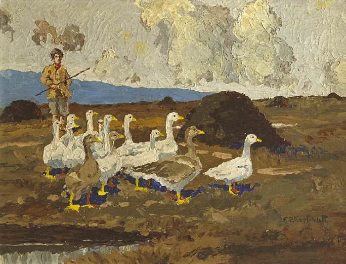 Eva Stuart-Watt, THE GOOSE LADDIE, oil on canvas board