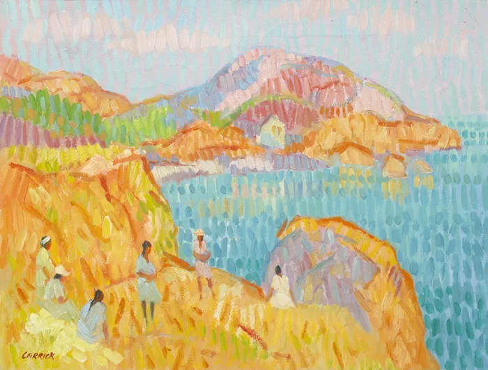 SUMMER OUTING AT RED ROCK, HOWTH by Desmond Carrick, oil on canvas, sold Dec 2014