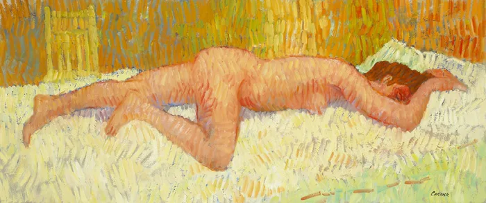 SLEEPING NUDE by Desmond Carrick, oil on canvas, sold Dec 2014