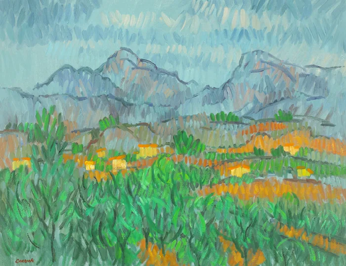 NORTH WIND OVER NERJA by Desmond Carrick, oil on canvas board, sold Dec 2014