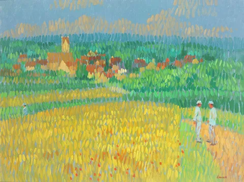 Desmond Carrick, WHEATFIELD ABOVE EMERVILLE, (OISE) FRANCE, oil on canvas board