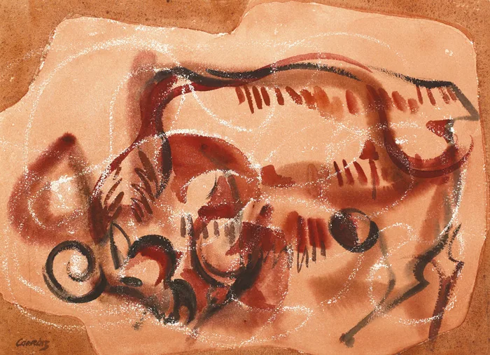 IRRITATED GOAT by Desmond Carrick, watercolour with mixed media, offered Dec 2014