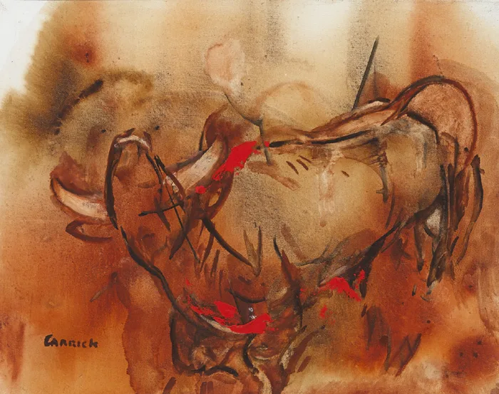BELLOWING BULL by Desmond Carrick, 1998, oil on canvas, offered Dec 2014