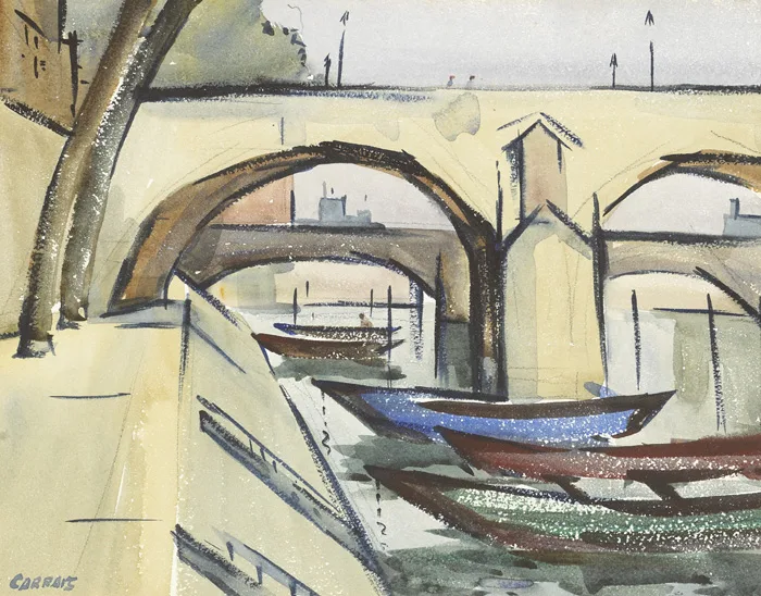 DESERTED WALK, PARIS by Desmond Carrick, 1956, watercolour, offered Dec 2014
