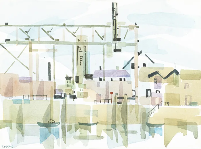 HARBOUR SCENE by Desmond Carrick, watercolour, sold Dec 2014