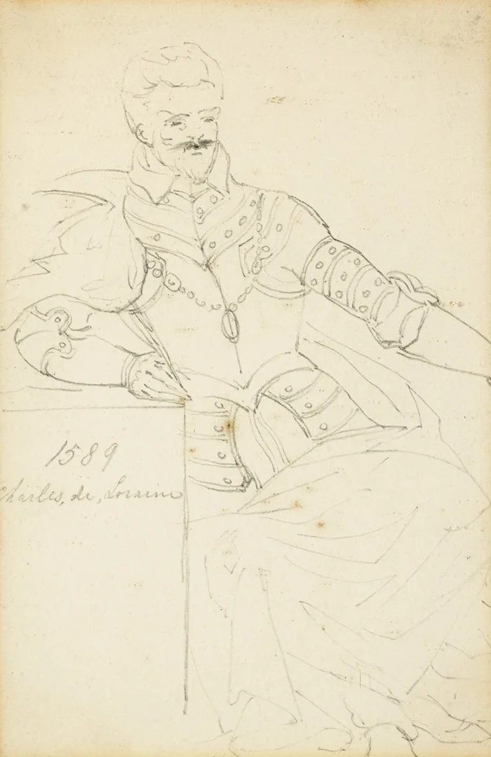 CHARLES DE LORRAINE by Daniel Maclise, 1589, pencil, sold Dec 2014