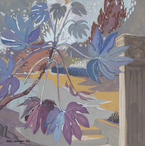 Bea Orpen, IN AN IPSWICH GARDEN, 1949, gouache on buff-coloured paper