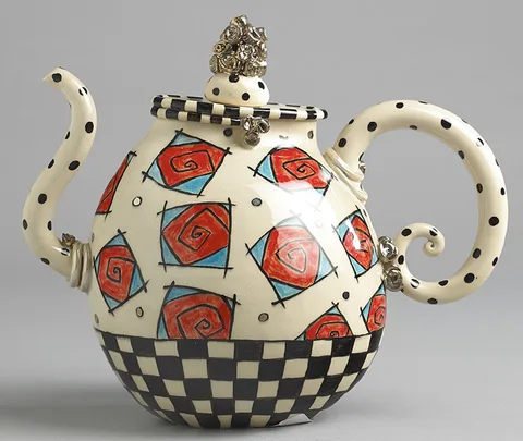 TRAPPED RED ROSES TEAPOT by Ann-Marie Robinson, 2008, ceramic; (unique), sold Dec 2014