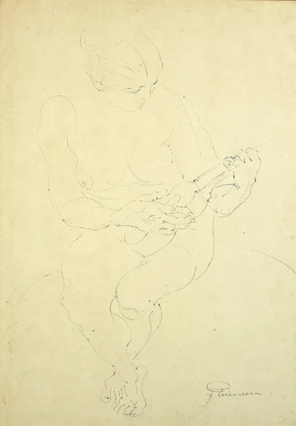 James Nolan, NUDE WITH A VIOLIN, ink