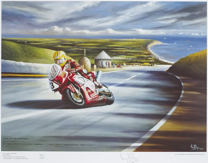 Verner Finlay, JOEY AT GUTHRIE'S ON THE HONDA SP1.I.O.M. TT, 2000, gicleé print; (no. 40 from an edition 500)