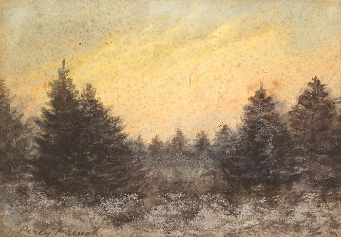 PINE FOREST AT SUNSET by William Percy French, watercolour, sold May 2014