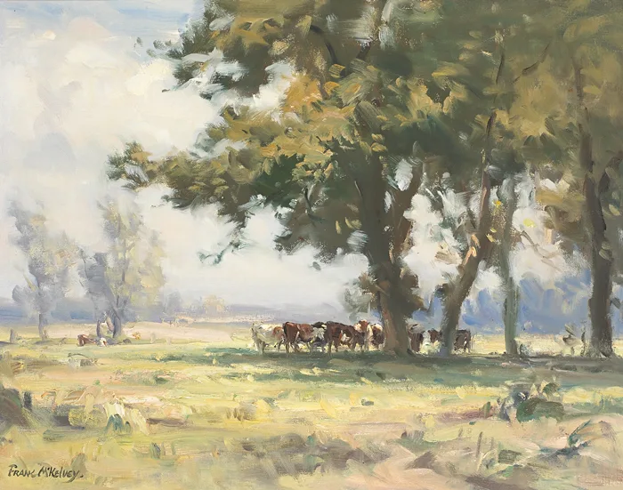 CATTLE GRAZING by Frank McKelvey, oil on canvas, offered May 2014