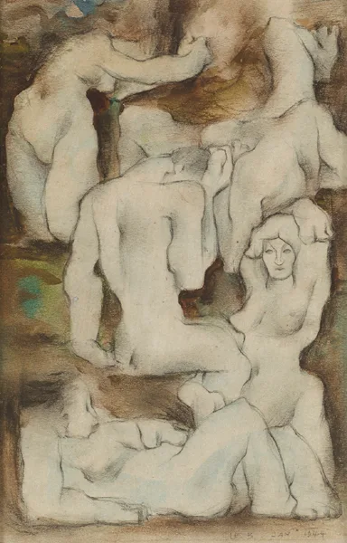 (TONE) STUDY FOR CLASSICAL THEME 3 by Louis le Brocquy, 1944, pencil, pastel and watercolour, offered May 2014