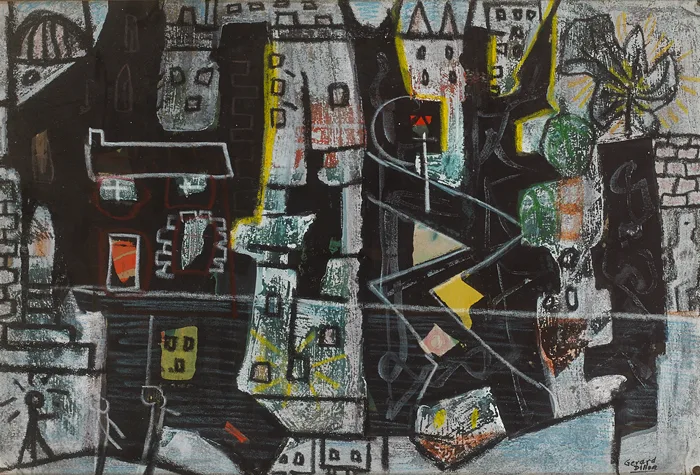 ANY OLD TOWN by Gerard Dillon, oil pastel with mixed media, sold May 2014