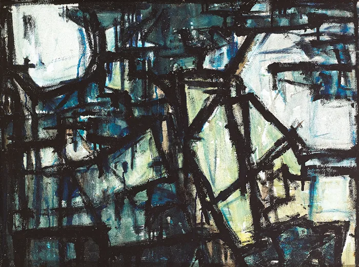 UNTITLED ABSTRACT by Colin Middleton, oil on masonite board, sold May 2014