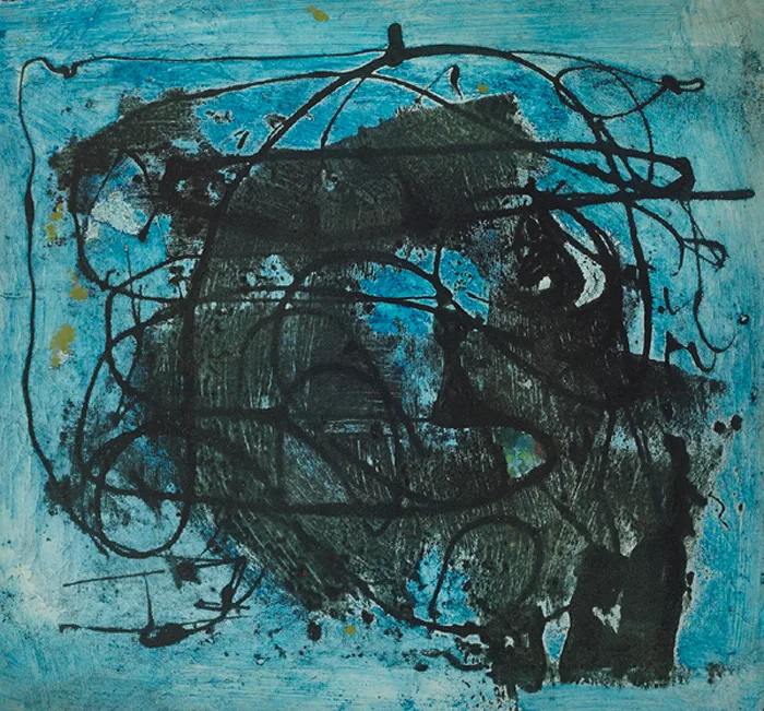 ABSTRACT COMPOSITION by Gerard Dillon, oil and sand on board, sold May 2014