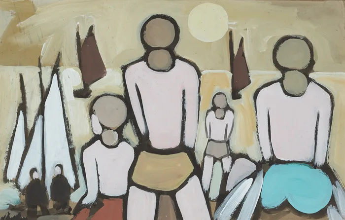 HOOKERS RETURNING by Markey Robinson, gouache on card, sold May 2014