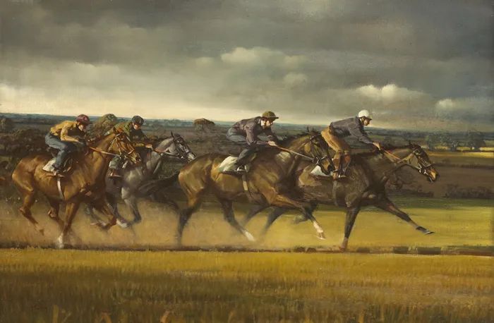 ON THE GALLOPS by Peter Curling, oil on canvas, sold Feb 2014