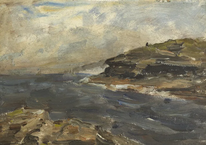 ROCKS AND SHORE by Nathaniel Hone, oil on canvas board, sold Feb 2014