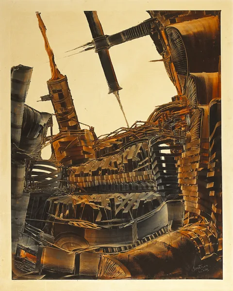 UNTITLED [INDUSTRIAL ABSTRACT] by Jonathan Wade, oil on canvas, sold Feb 2014