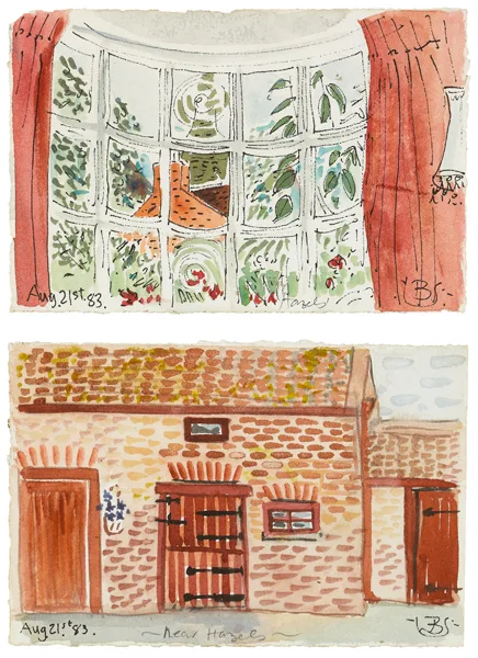 Pauline Bewick, HAZEL'S [HOUSE] and NEAR HAZEL'S, 1983 and WOMAN READING, 1981, pen and ink with watercolour; (2); colour print; (1); first edition books; (2)