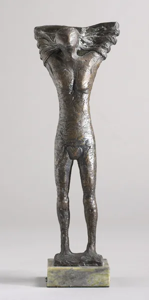 WOMAN UNDRESSING by John Behan, 1979, bronze on green marble base, sold Feb 2014