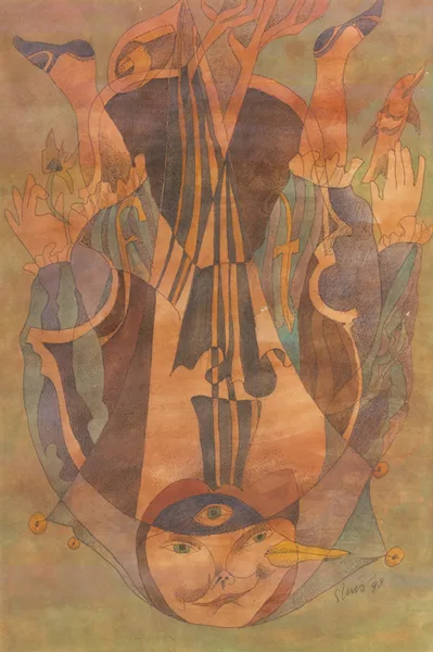 JESTER by Piet Sluis, 1998, watercolour over pen and ink on paper, sold Feb 2014