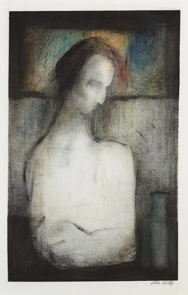 John Kelly, FIGURE IN INTERIOR and NUDE IN INTERIOR (A PAIR), oil pastel on paper