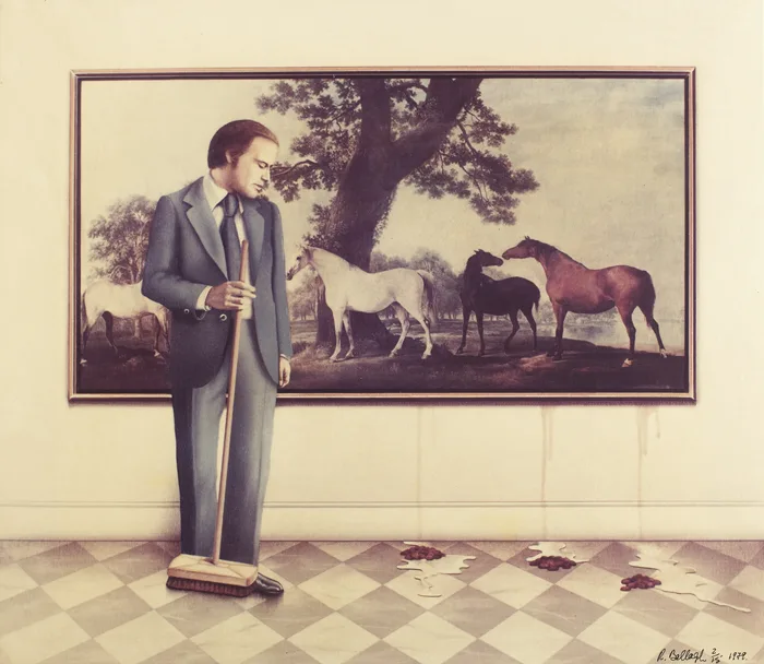 NOT AGAIN by Robert Ballagh, 1979, print on canvas; (no. 2 from an edition of 15), sold Feb 2014