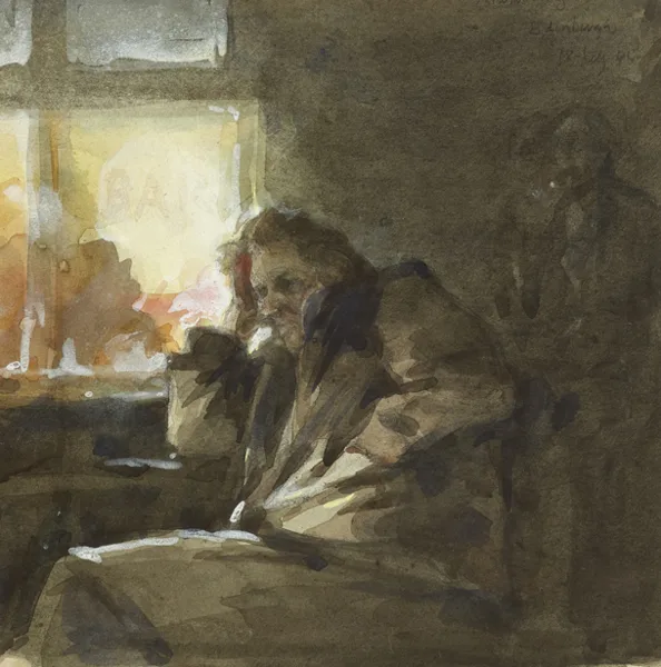 DOWN, OUT by Thomas Ryan, 1985, watercolour over pencil, sold Feb 2014