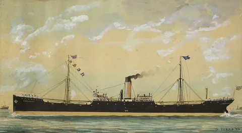 Giovanni Luzzo, S/S COPENHAGEN - GLASGOW - GENOVA - 4-3-1927, pen and ink with gouache