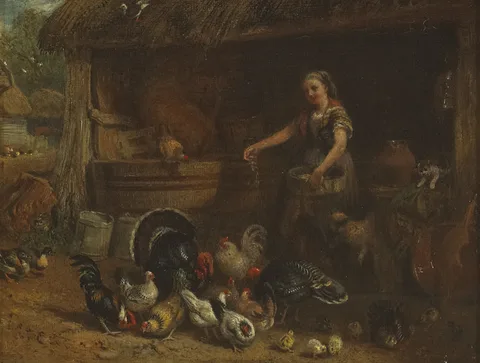 John Henry Dell, THE POULTRY YARD, 1872, oil on board